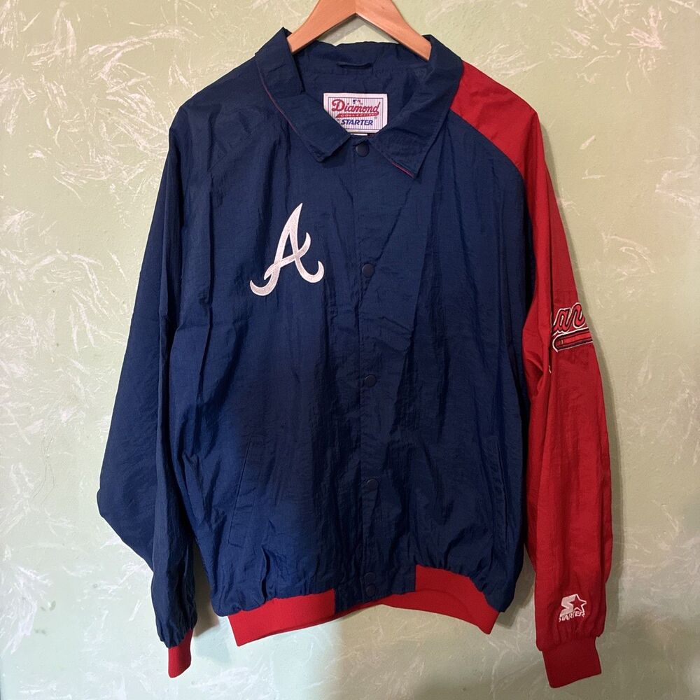 VTG 90s Atlanta Braves Starter Jacket Diamond Collection MLB Navy Red Size XL